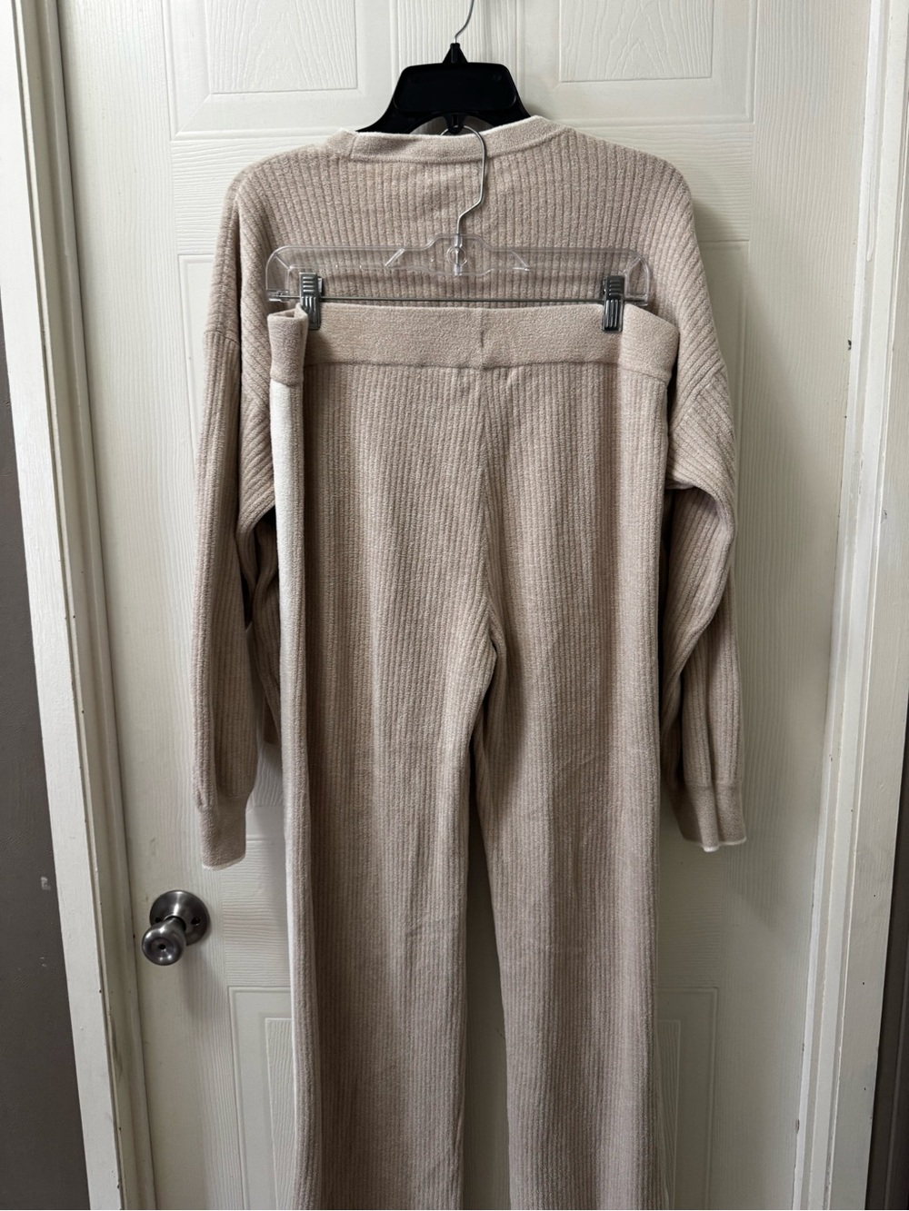 Barefoot Dreams Ribbed Cardigan & Wide-Leg Pant Set - Taupe - Picture 9 of 11